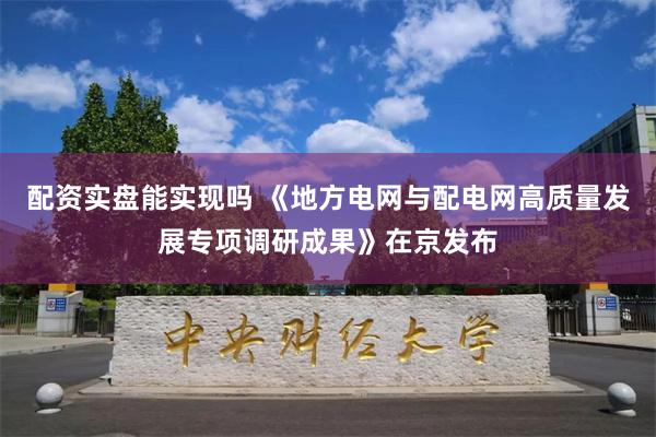 配资实盘能实现吗 《地方电网与配电网高质量发展专项调研成果》在京发布